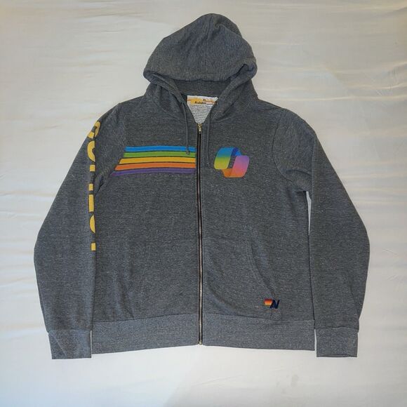 Aviator Nation Men’s Copilot Hoodie Full Zip Gray 5 Stripe Embroidery Rainbow XL - Picture 2 of 14